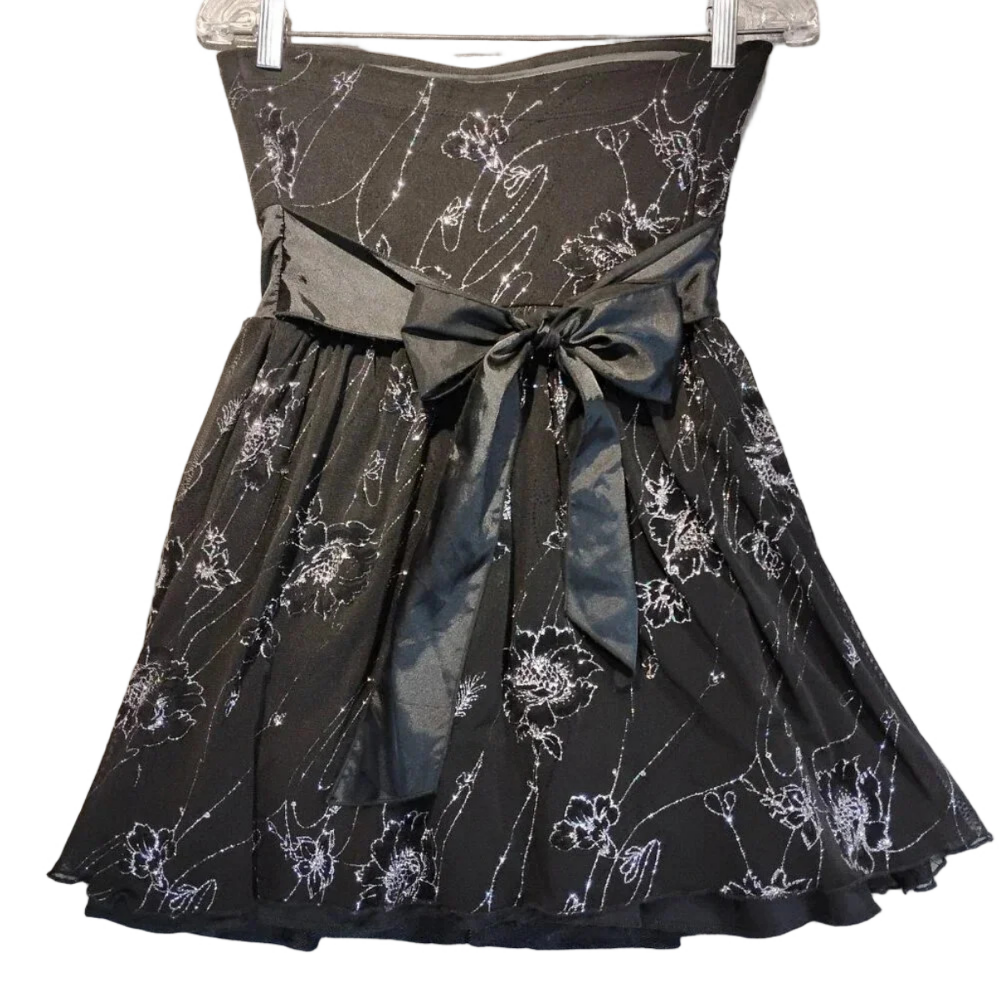 Eclipse Women's Black & Silver Glitter  Strapless Evening Dress Size XS